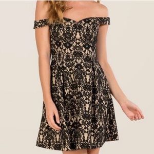 Francesca’s fit and flare off shoulder lace dress